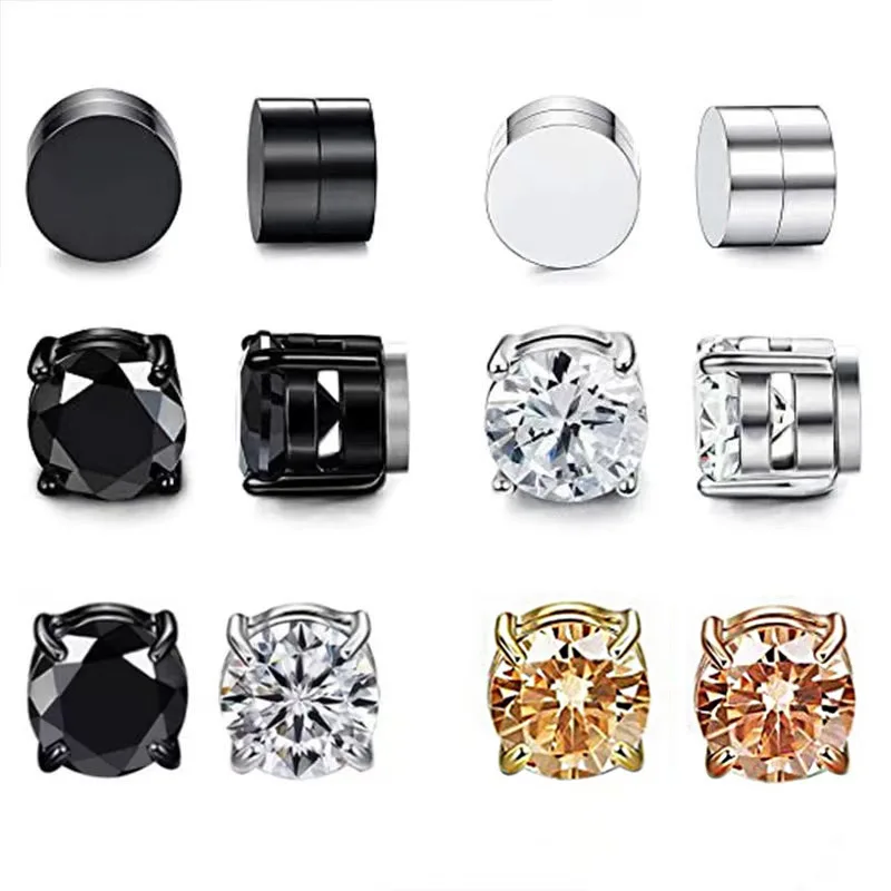Strong Magnetic Ear Stud Clip Earrings for Women Men Punk Round Zircon Magnet Earrings Non Piercing Jewelry Crystal Classic