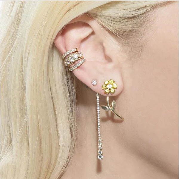 Red blue green yellow 4 colors bloom flower double sided earring for girl women elegance 2023 Gold jewelry