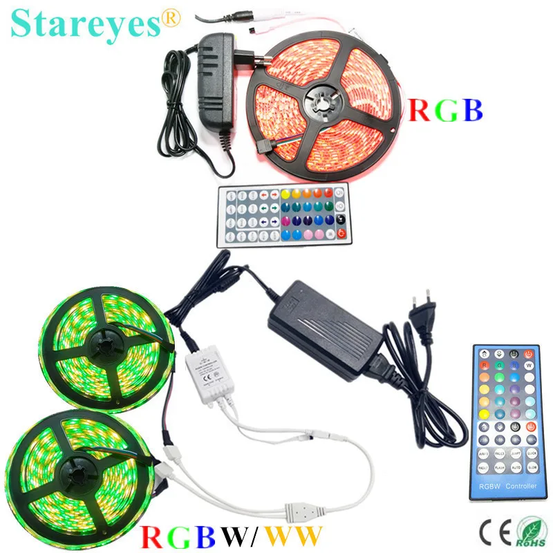 Free shipping 10 Sets SMD 5050 5m 10m RGB RGBW RGBWW 60LED/m LED Strip light IP20 IP65 Waterproof Ribbon+Remote+Power Adapter