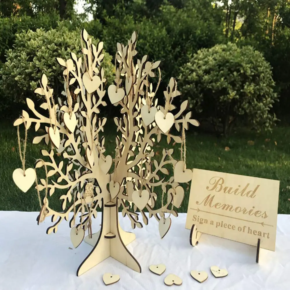 
Rustic Guest Registry Wood Tree Frame Drop Box Guest Books with Stand 