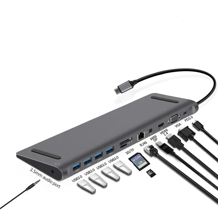 12 In 1 Laptop Stand Hub USB-C To RJ45 1000M Network 4k HD VGA Card Sim Reader Adapter Usb Type C Docking Station
