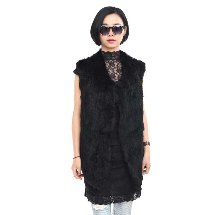 Real women rabbit fur vest top quality from china factory knit rabbit fur vest