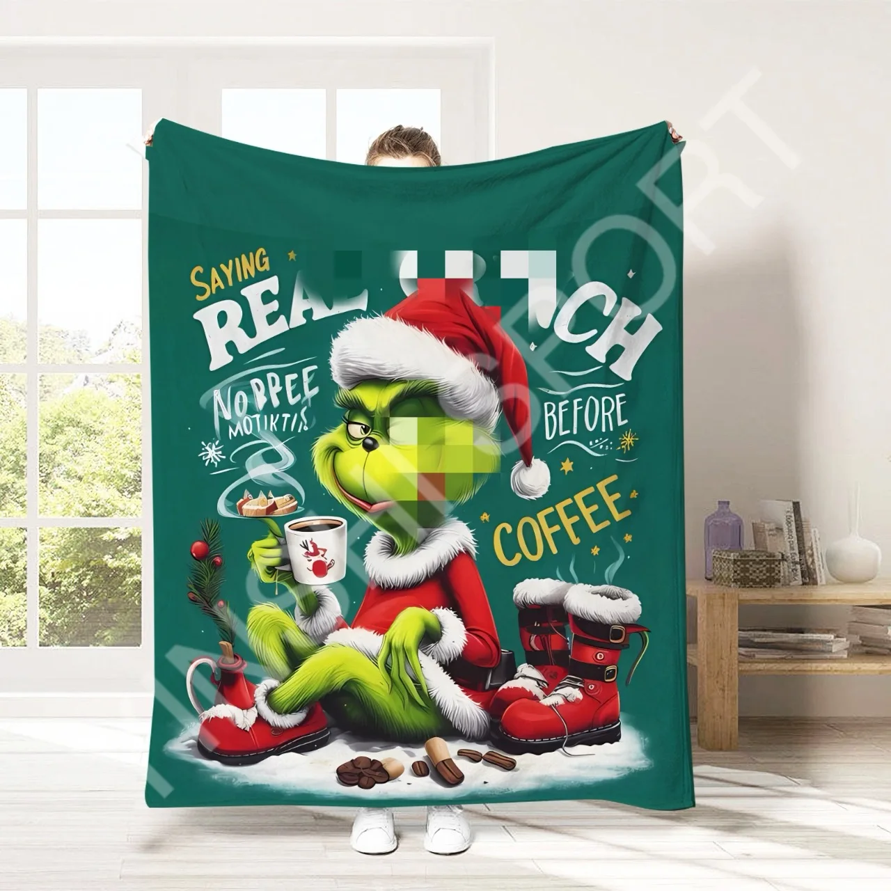 2024 Hot Sale Warm Air Conditioning green hair Winter Soft Hot Flannel Fleece Wool Baby Sublimation Throw Blanket