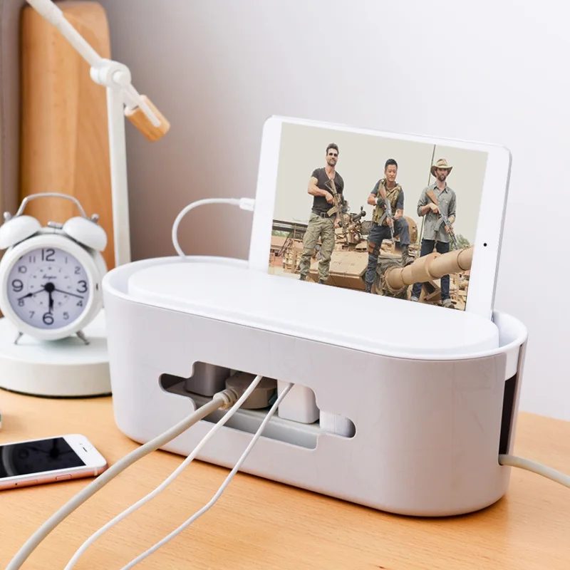 
New Style Anti-dust Phone Holder Multi Power Plug Socket Storage Box Cable Wire Cord Organizer Box 