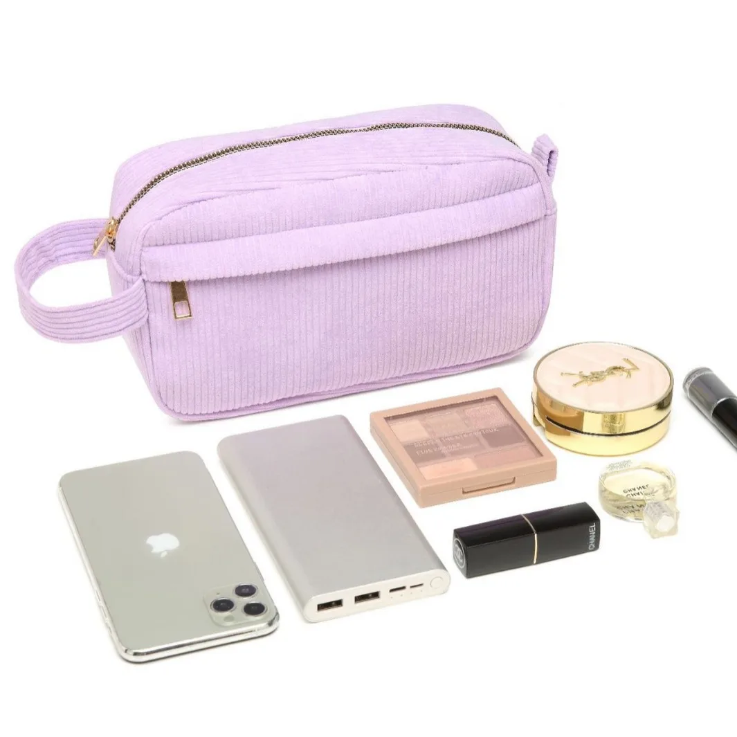 Large Capacity Corduroy Makeup Pouch Portable Makeup Organizer Bag for Accessories