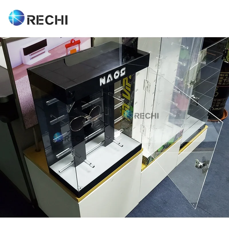 RECHI Lockable & Illuminated Acrylic Eye-wear Storage Display Cabinet Luxury Glasses Acrylic Storage Showcase For Optical Store