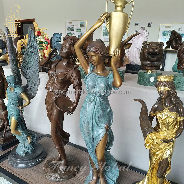 Custom Bronze Art Casting Western Figure Sculpture Goddess Carrying Water Kettle Bronze Women Sculpture