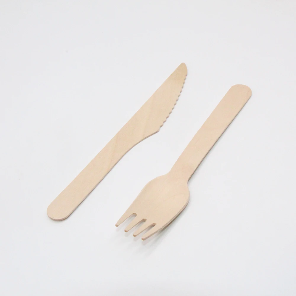 Eco-Friendly France Natural Disposable disinfected Wooden Cutlery Set spoon fork knife utensils eco friendly