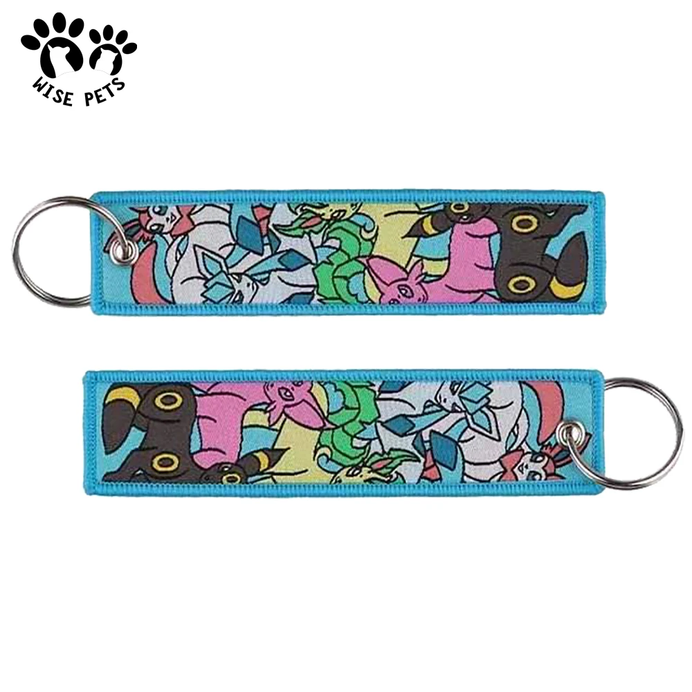 Custom Woven Jet Tag Keychains Embroidery Cute Anime Double-sided Key Chain Motorcycle Car Anime Dragon Ball Embroidery Keychain