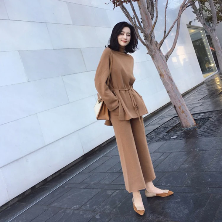  Kingsun модные однотонные зимние свободные широкие брюки из кашемира и шерсти комплект 2 предметов женские
