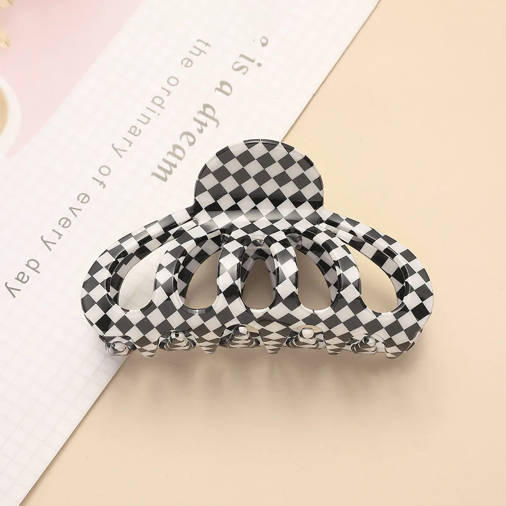 New Ins Large Multicolor Checkerboard Grid Square Semicircle Acetate Hair Clip Claw Hair Women Hair Accessories