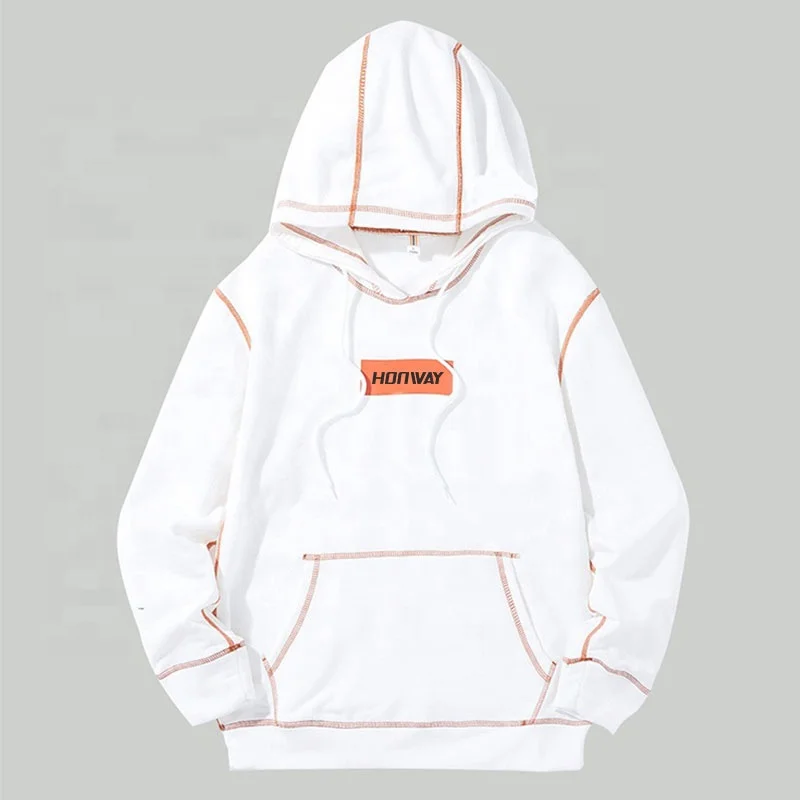 New style hot sale custom logo contrast-stitch drawstring men hoodie unisex