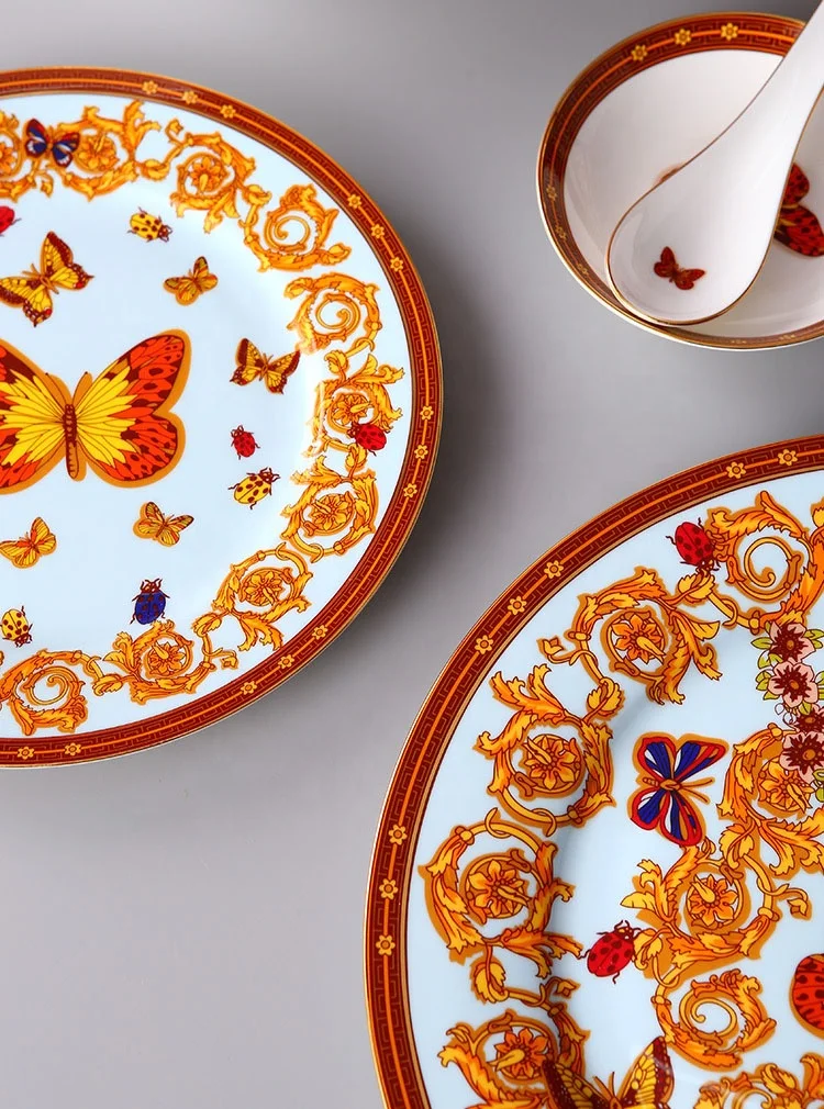 European-style creative bone china western plate rice bowl soup plate household 28-piece tableware set gift box