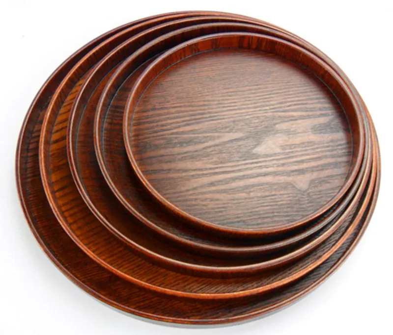 Round Natural Wooden Plate Tea Food Server Dishes Water Drink Platter Wood Serving Tray