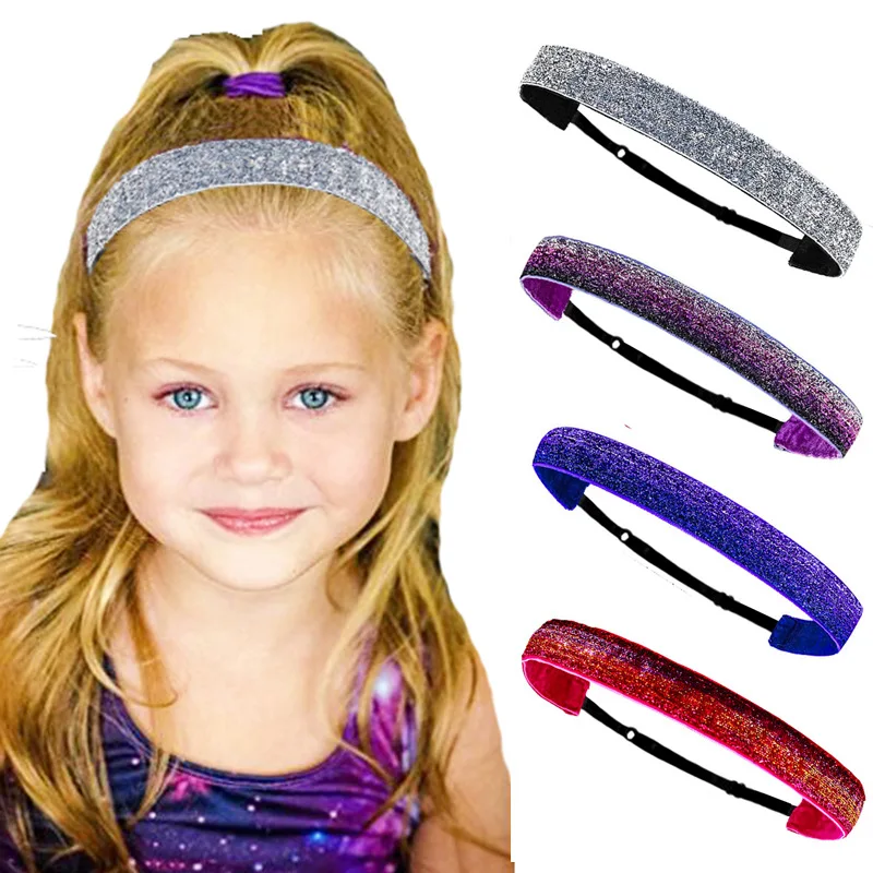 Glitter Headbands Adjustable Non Slip Head Bands for Kids, Sparkly Cute No Slip Hair Accessories for Gymnastics