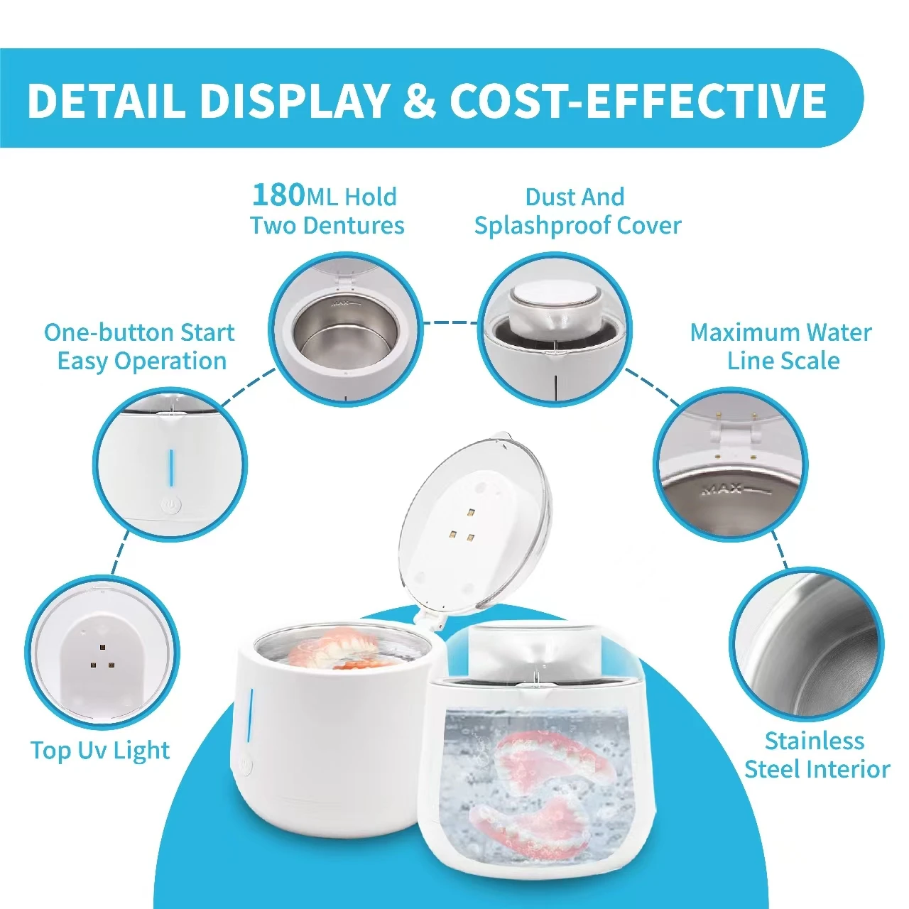 Personal Household Mini Portable Dental Cleaning Commercial Ultrasonic UV Cleaner for Dentures Retainer Aligners