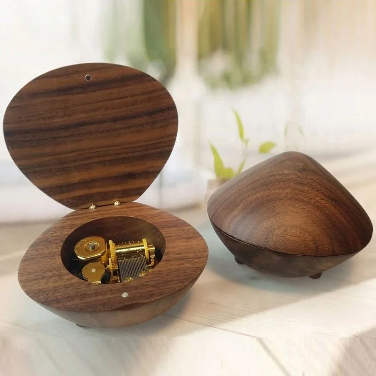 Most Interesting Shape Walnut Music Box Mechanism