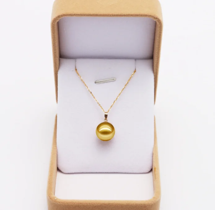 
10-11mm AAA grade 18K gold natural yellow golden south sea pearl pendant gold pearl jewelry 