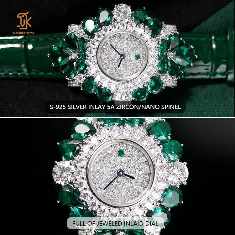 Senior Amazing Quartz Watches Elegance Label Fashionable trend design Quartz Diamond Silver Plated Moissanite Green Watch