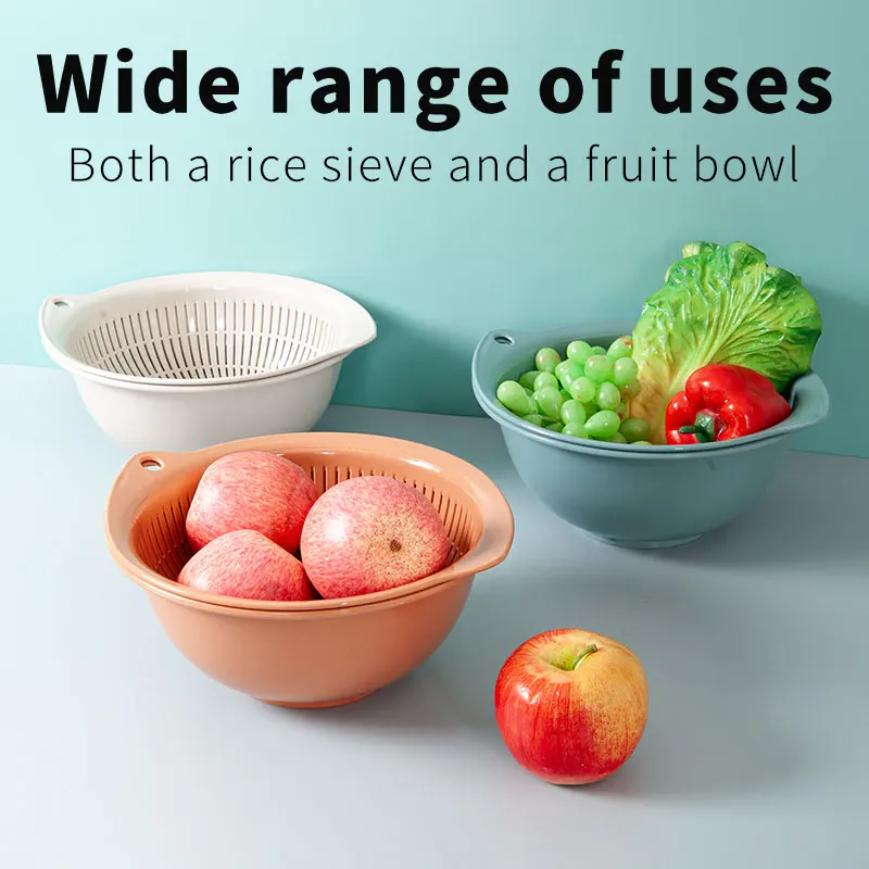 household wash kitchen tool food grade plastic fruit vegetable storage with handle water sieve basin layered drain basket