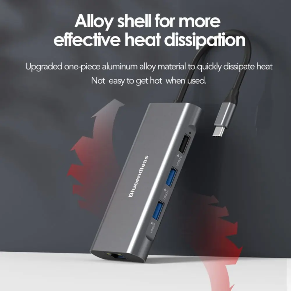 8 ports Type C hub with usb3.0 TF SD card reader Hdtv Rg45 ethernet network Pd 100w 8 in 1 usb c hub