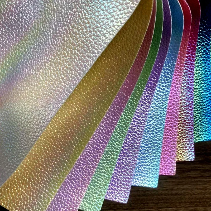 3D holographic metallic PU embroidery textile leather product it use recycled material to production