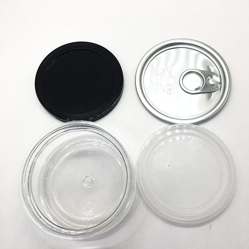 Childproof tuna can ring pull plastic container 3.5gram 100ml plastic metal tin with Black or Clear Lid