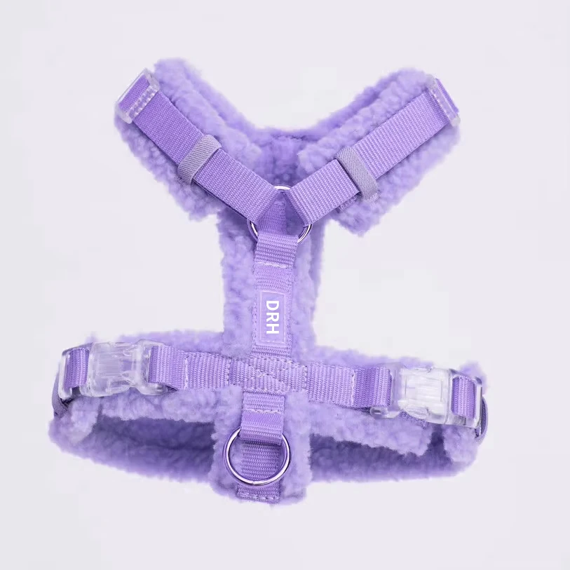 OKKPETS Custom adjustable pet harness Flurry Christmas Winter Warm imitation rabbit faux fur No-Pull dog harness and leash set