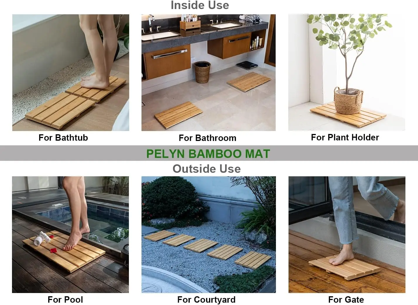 Smooth Natural  Bamboo Bathtub Waterproof Sauna Spa Steps Bathroom Floor Mat  with anti-slip feet BathMat Shower Mat