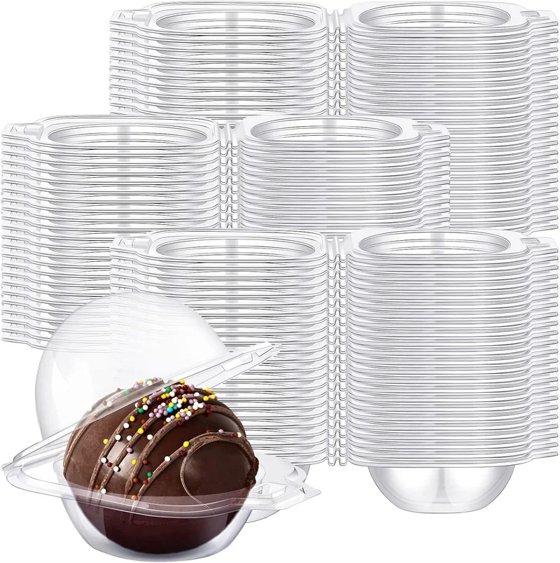 Hot Cocoa Bomb Disposable Plastic Cupcake Boxes Individual Chocolate Bomb Rectangle Clear Container with Printed Pattern Cookies