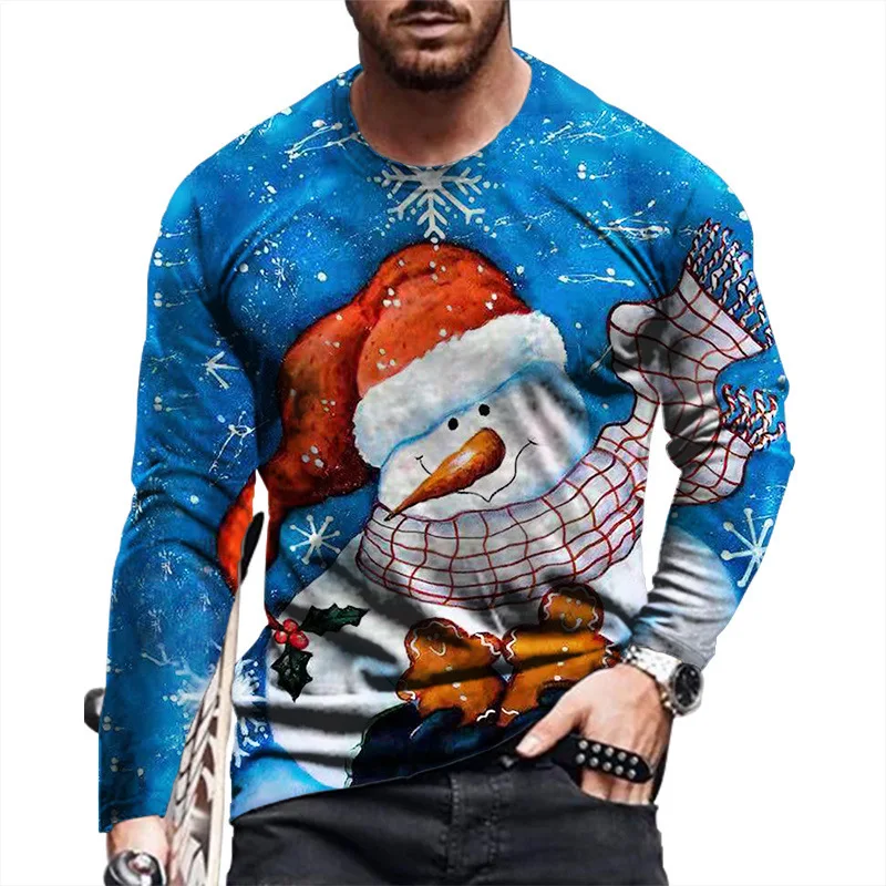 Europe and United States new Christmas men fall big yards long sleeve T-shirt collar set of 3d digital printing