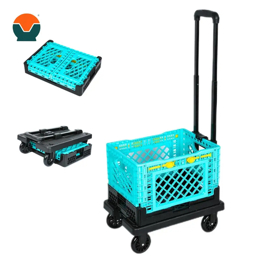 Tianyu 100KG Capacity Green Aluminum Portable Rubber Wheels Sustainable Foldable Hand Truck Trolley Plastic Folding for Home 5cm