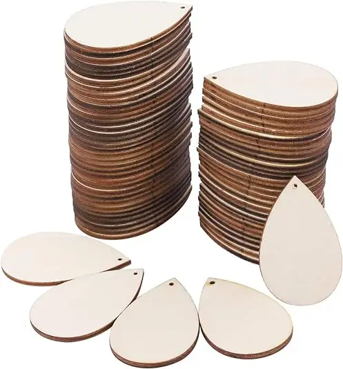 Wood Earring Blanks, Unfinished Teardrop Pendants for Crafts, Decoration, Jewelry Supplies and DIY Projects