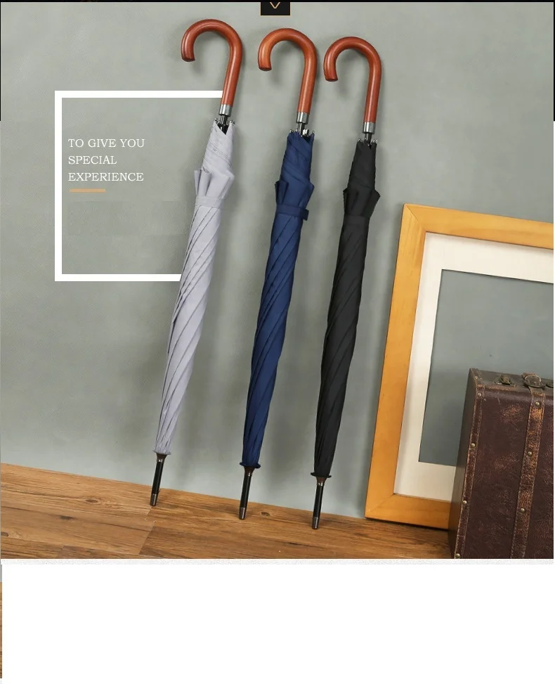 Wholese Business Umbrella J Wood Handle Straight Umbrella With Custom logo printing