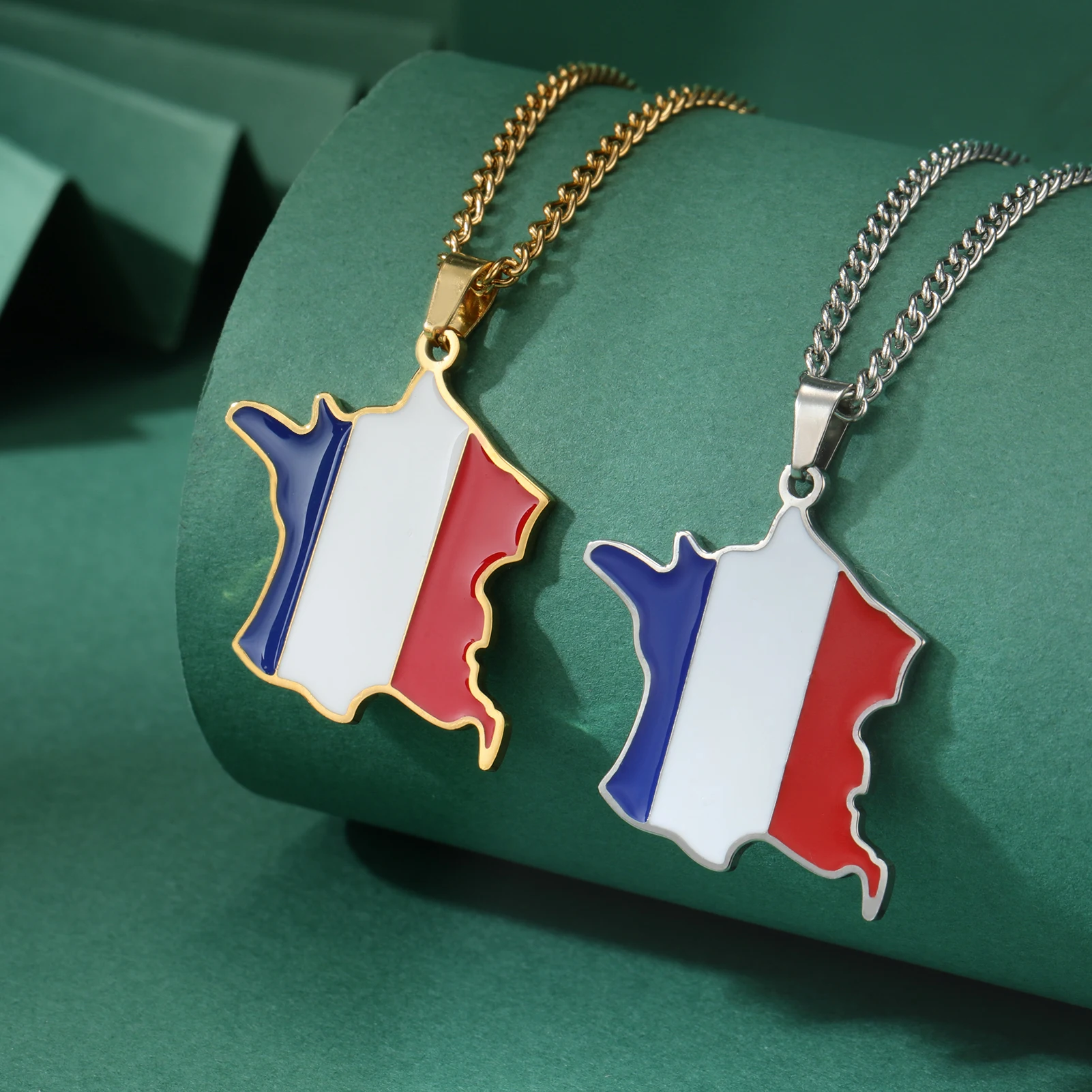 Enamel France Map Flag Pendant Necklace For Women Men Stainless Steel New Charm Fashion French Patriotic Jewelry Gifts