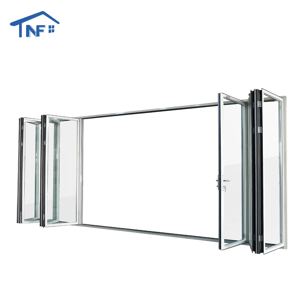 Customized Bifold patio Sliding Bi folding Door Exterior Balcony Aluminum Glass Folding Door
