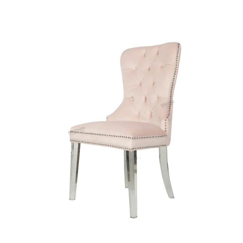 Modern style hotel chairs velvet elegant upholstered dining chair luxury pink tufted chair