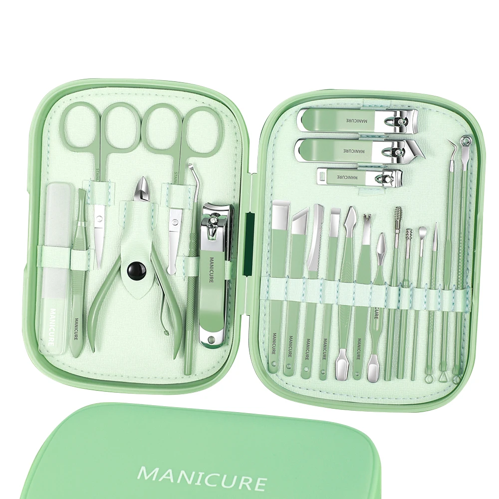 High Quality 23Pcs Manicure Set Nail Clippers Cutter Tools Kits Stainless Steel Pedicure Travel Case