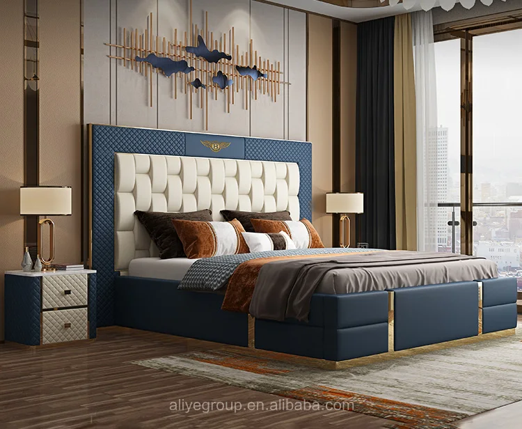 Newest modern leather King size beds bedroom furniture MC02-2