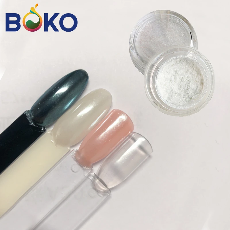 BOKO  Nail paint metallic aurora moonlight transparent white pearl chrome nail powder nail art decoration