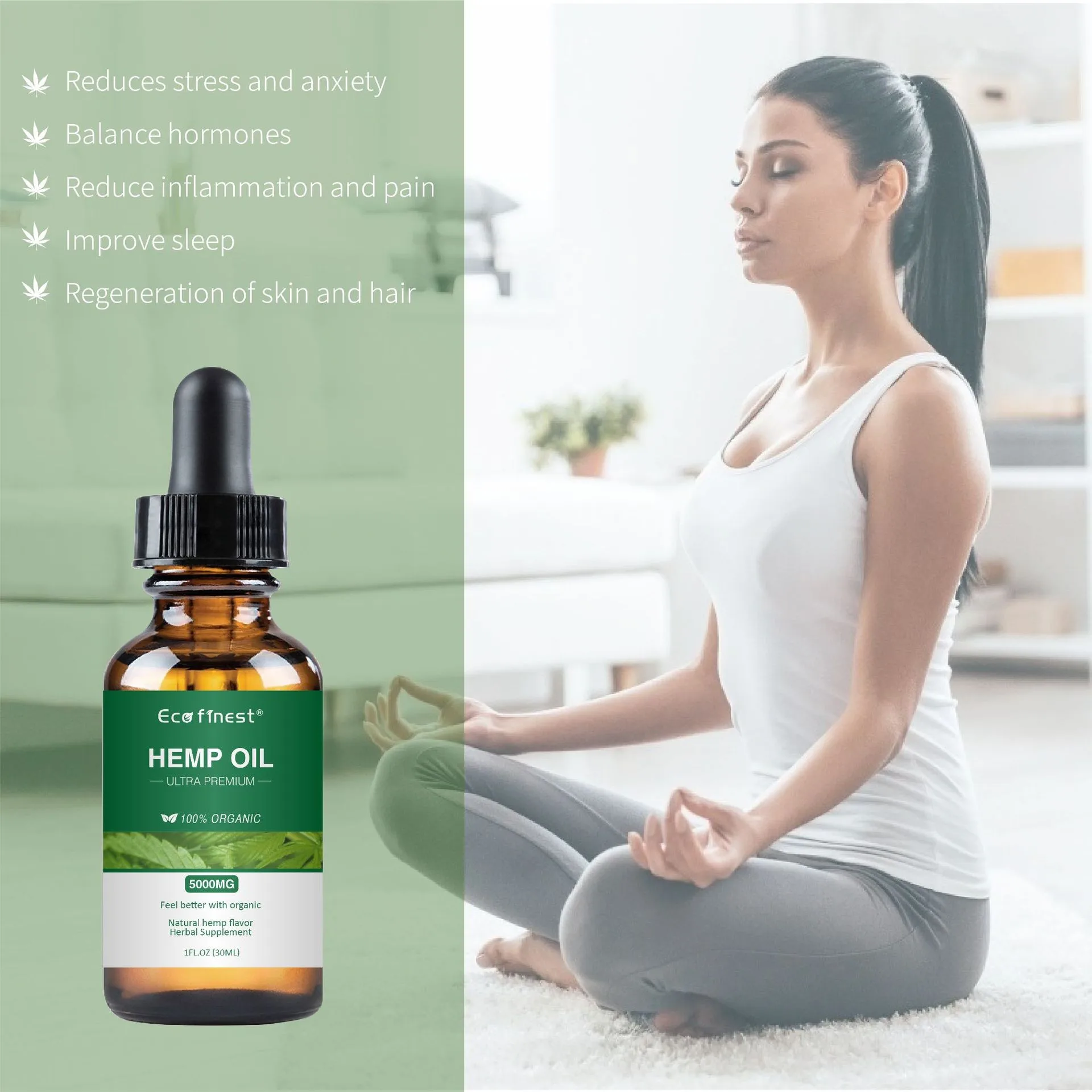 Organic Skin Care Hemp Oil Extract 100% Organic Refre-shing Improved Memory Attention Sleep Hemp Seed Oil