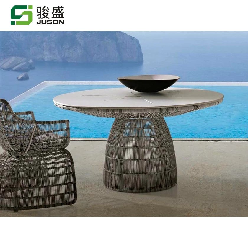 
Wholesale patio rattan wicker dining table furniture with marble top garden dining set outdoor 