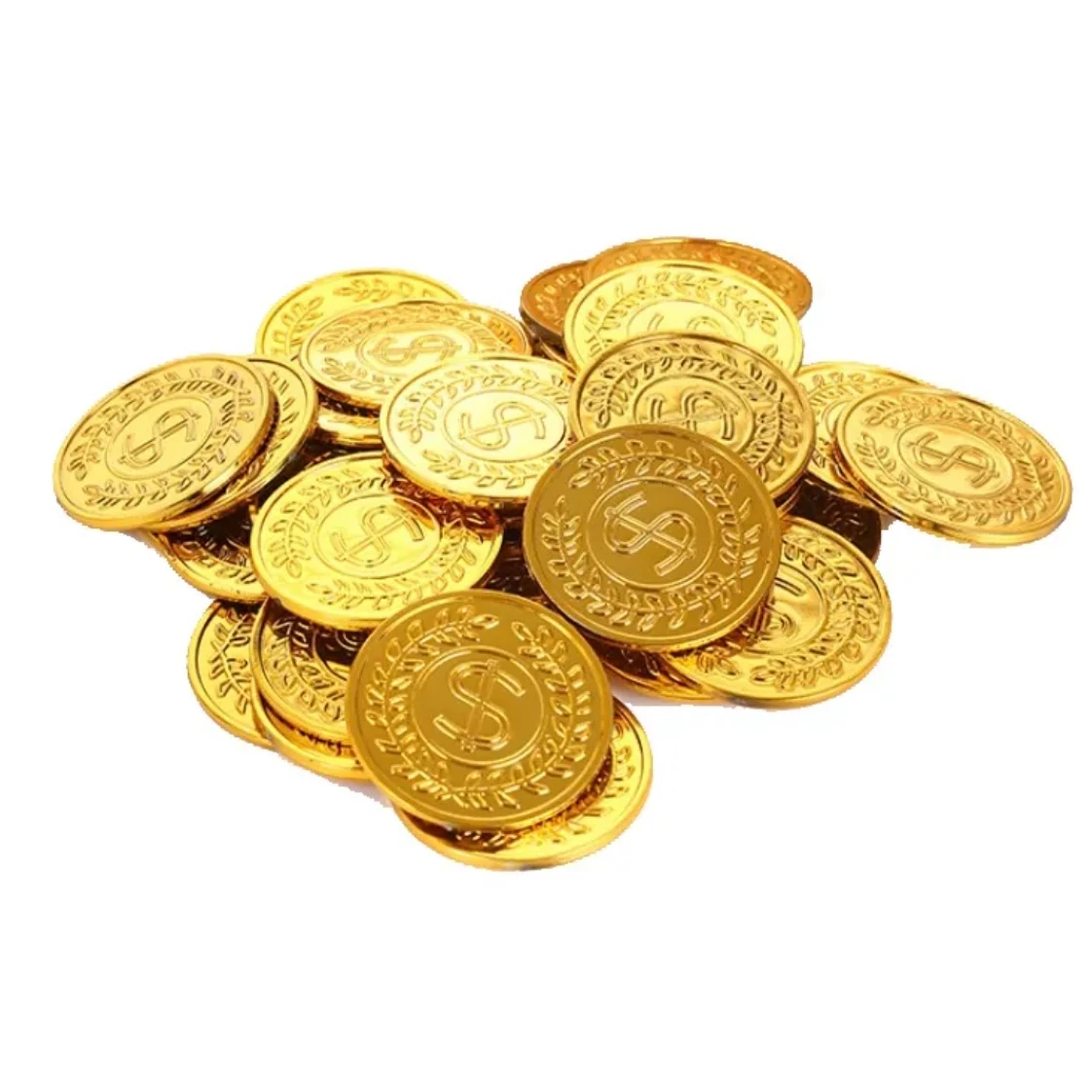 Customized golden token Electroplated Pirate Gold Coins Plastic Treasure Coins for Party Favor Plastic Box for Coins
