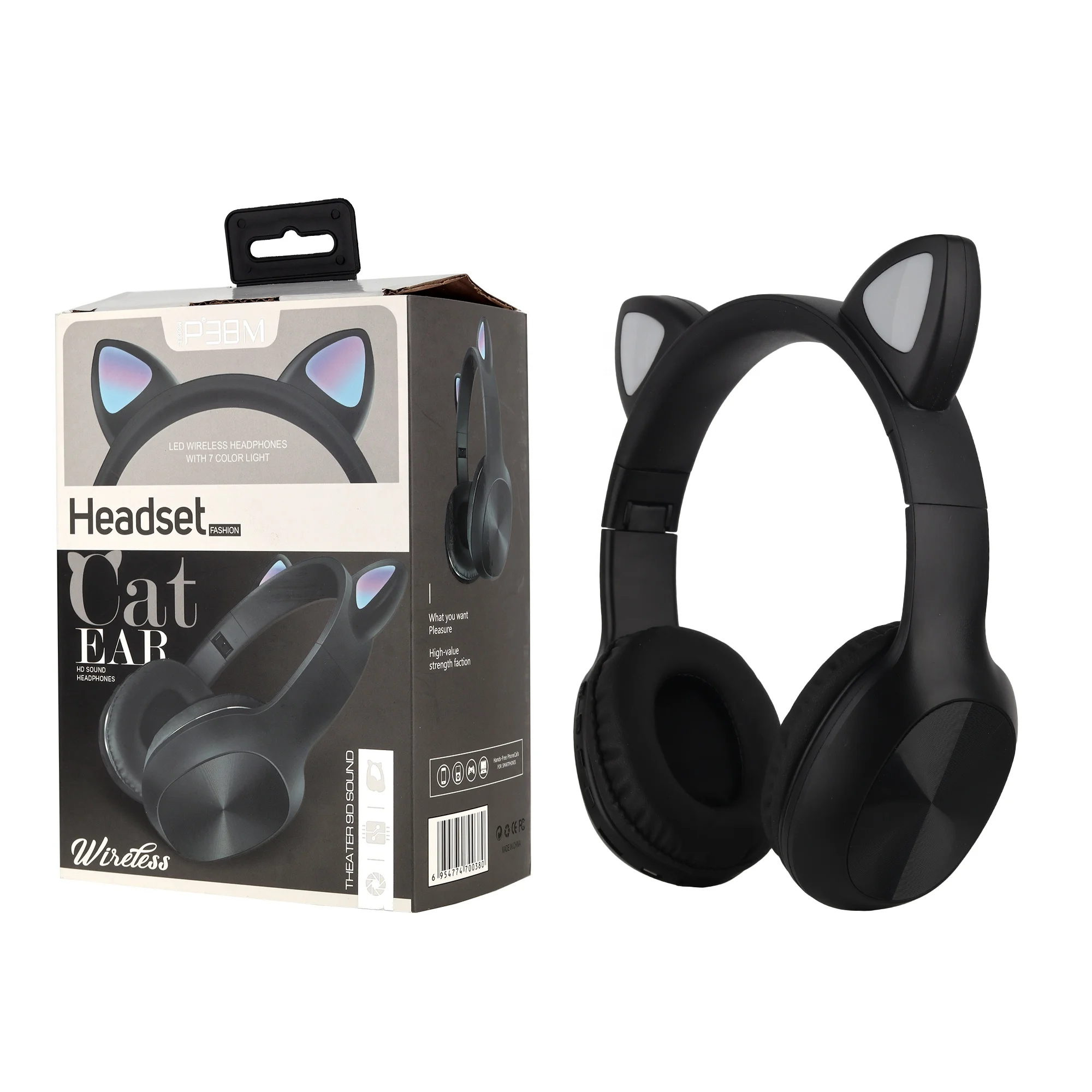 wholesale LED Light Cute Cat Ear Gaming Headset BT microphone Headphone Over Ear Headphones for PC Phone Tablet