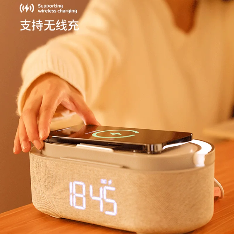 Dock Station 15W Fast Wooden Wireless Charger 4 in 1 clock Time Display touch Lamp Speaker