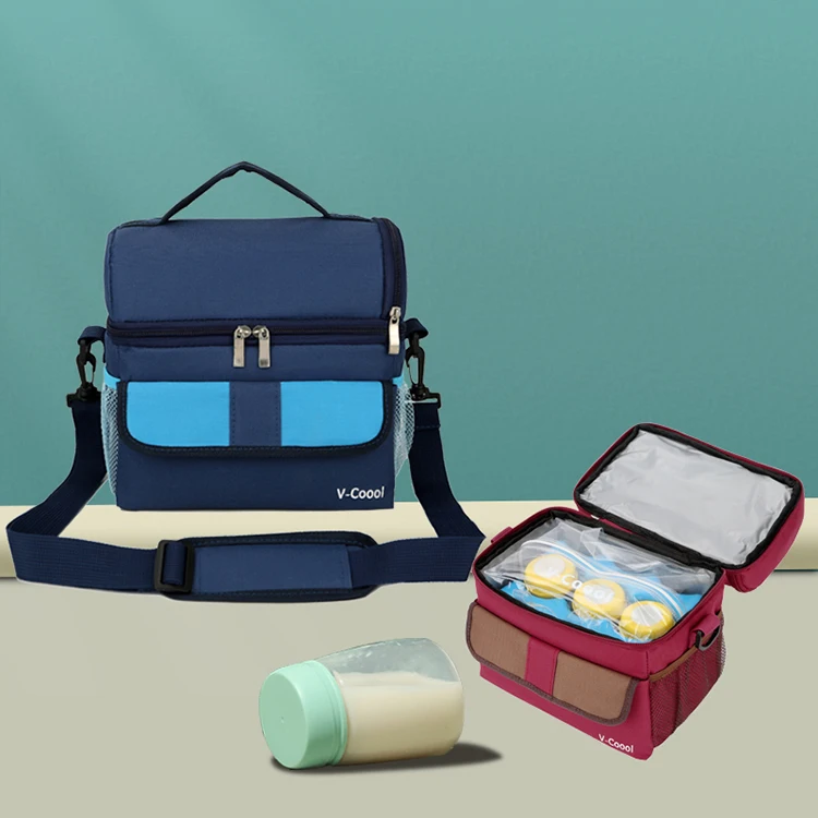 
Hot selling blue lunch big size mini bento box with bag beer bottle backpack nylon cooler tote bag 