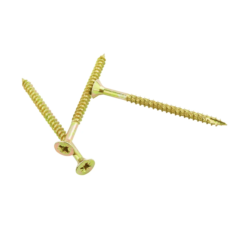 Yellow zinc plated Spax CSK turbo screws with pozi-3 drive and serration thread