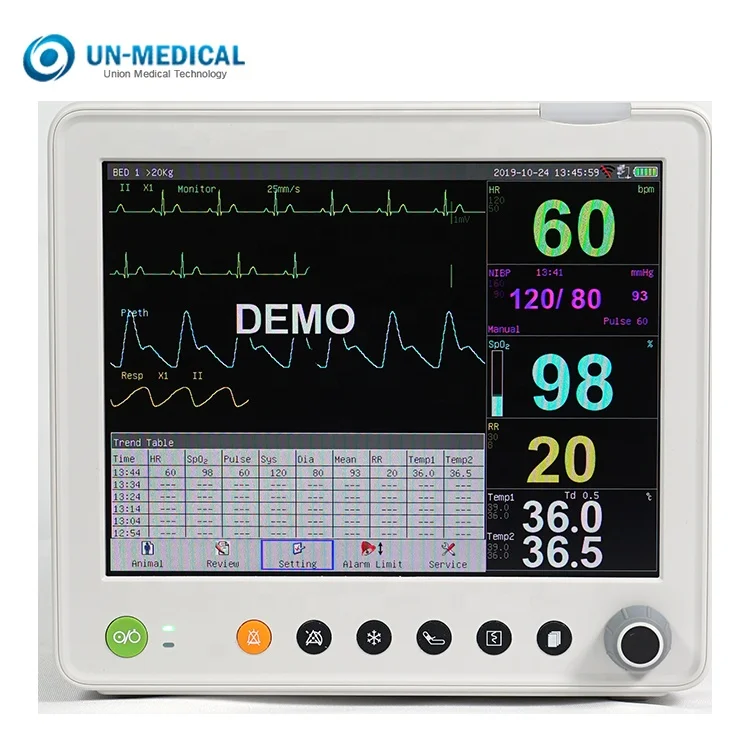 UN8000E 12 inch Medical Portable Multi Parameter Monitor machine