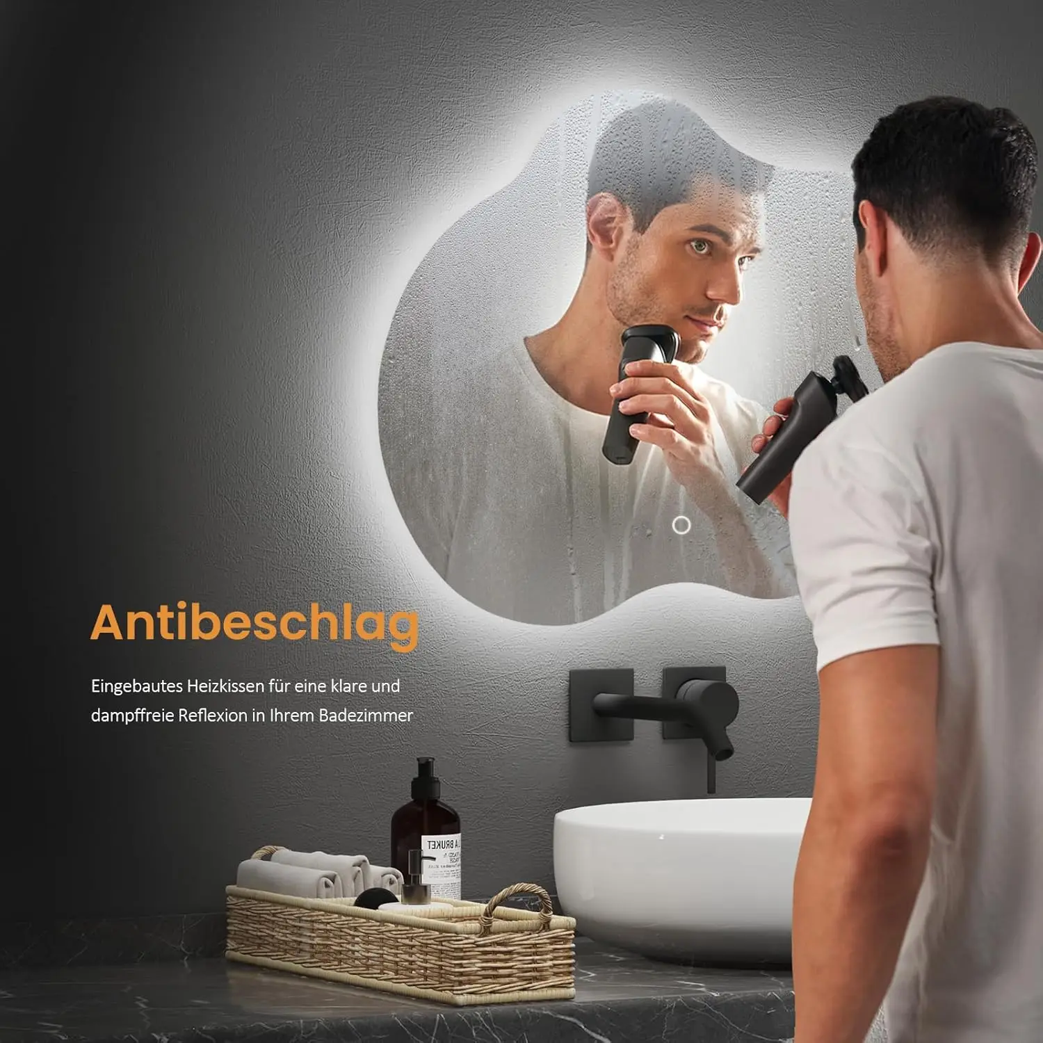 Factory direct selling touch switch modern intelligent bath mirror irregular hotel bathroom mirror with lighting