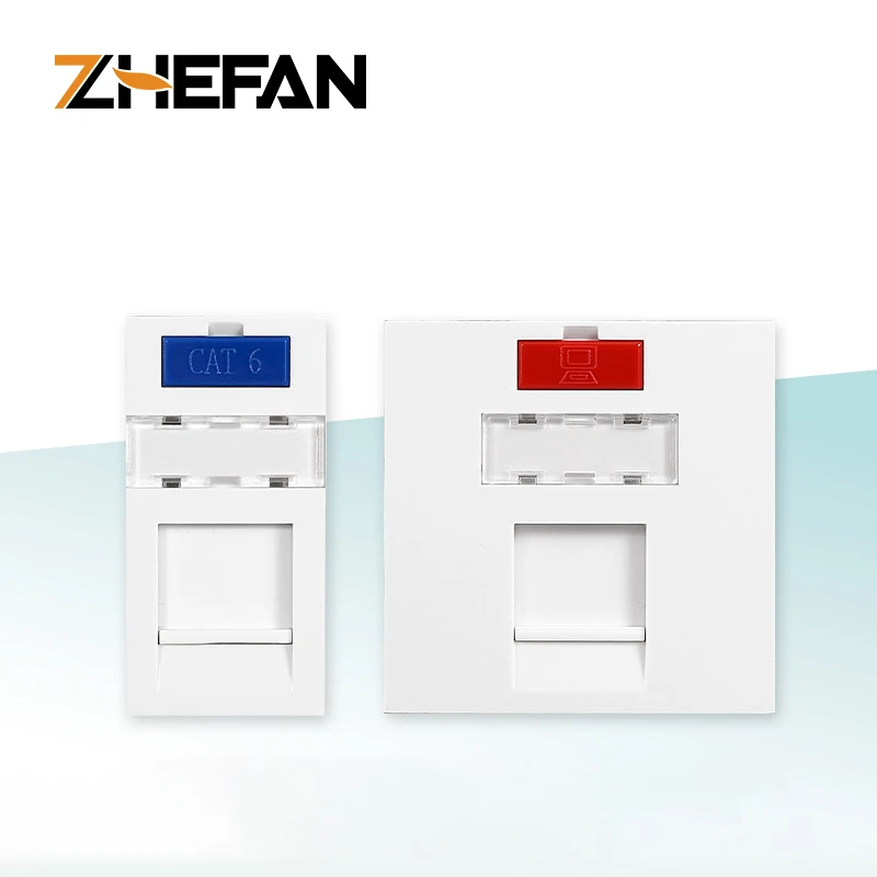 ZHEFANFrench Type Keystone Jack Faceplate 45*22.5mm 45*45mm Single Port 1 Gang Blank Wall Plate with RJ45 Connector and Coupler